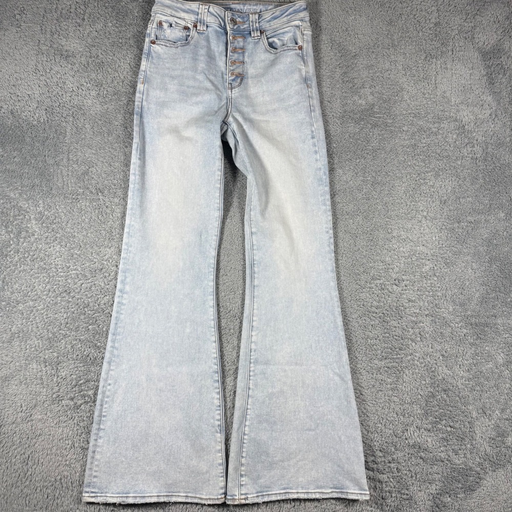 American Eagle Flare Jeans Womens 4x31 Light Blue Super Hi-Rise Button Fly Stret